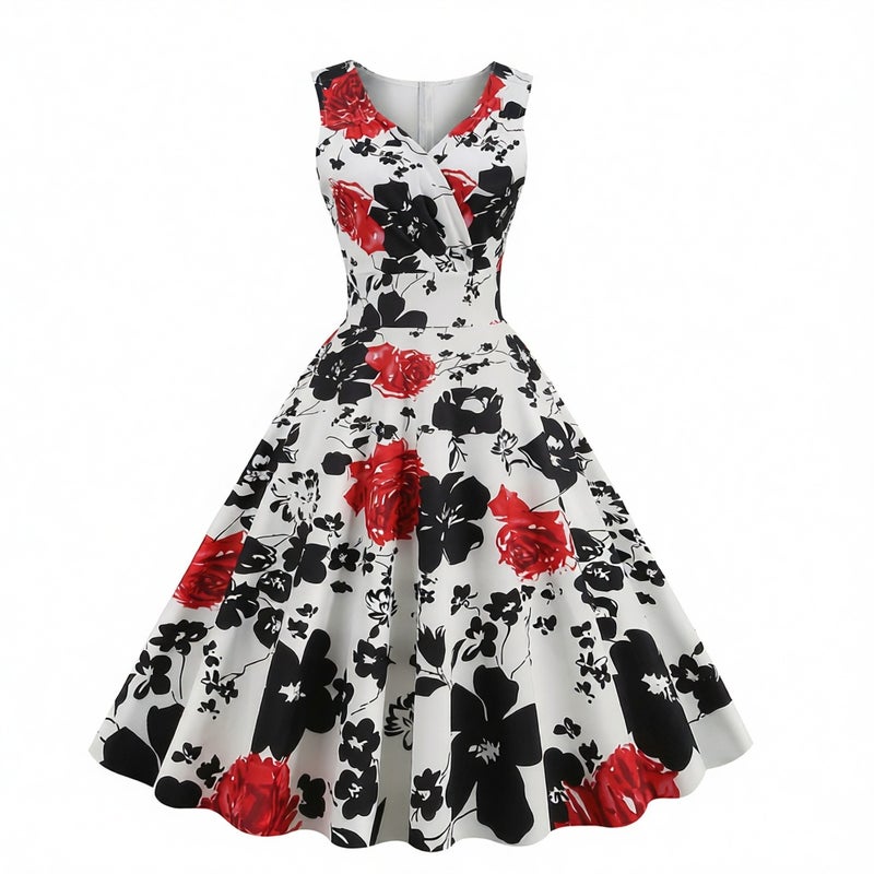 Vintage Print Stretch Sleeveless Dress - Image 3