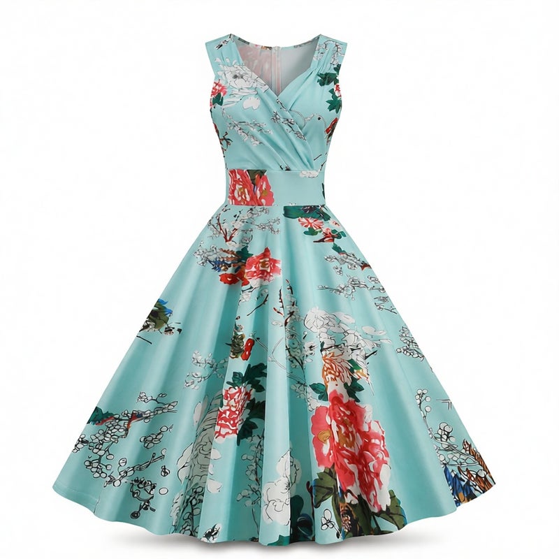 Vintage Print Stretch Sleeveless Dress - Image 4
