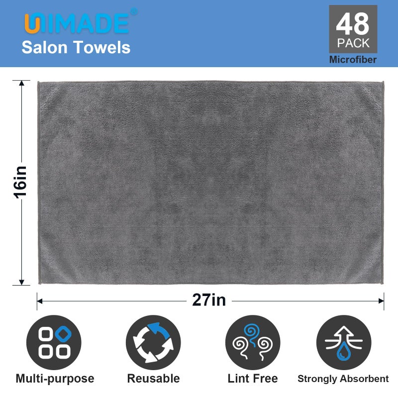 UNIMADE 24 Pack Gym Towels Set - Highly Absorbent and Quick Drying Microfiber Salon Towels, Premium Hand Cloths for Bathroom, Gym, Shower, Hotel, and Spa - 16x27 inch (Grey) - Image 2