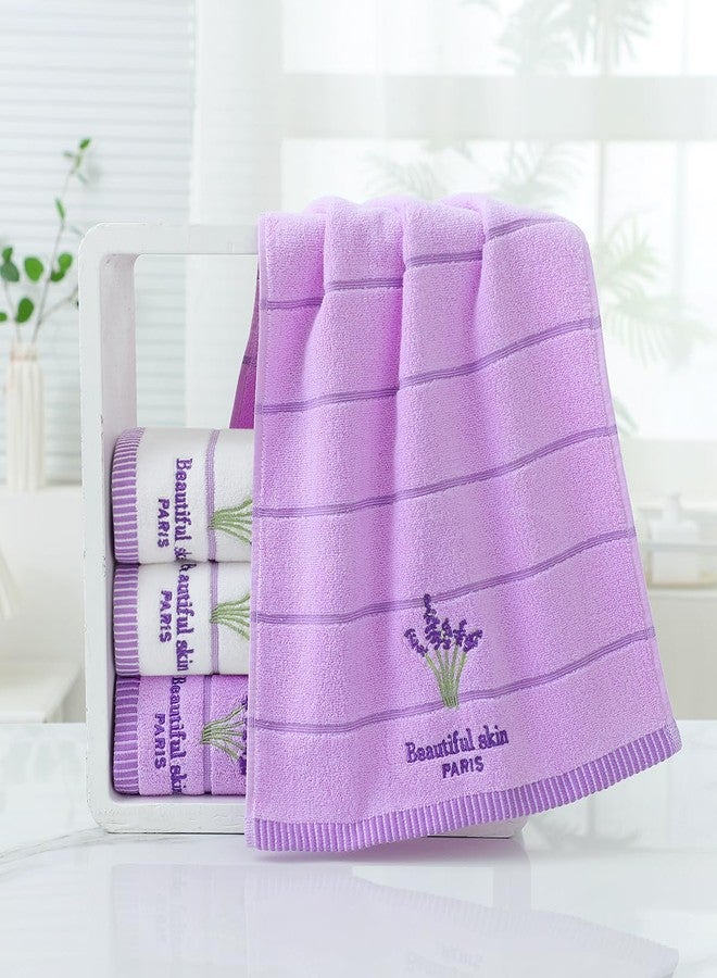 Pidada مجموعة من 4 من مناشف اليد القطنية 100% بلون اللافندر للحمام 13.8"x29.5" (أبيض وبنفسجي) - Image 4