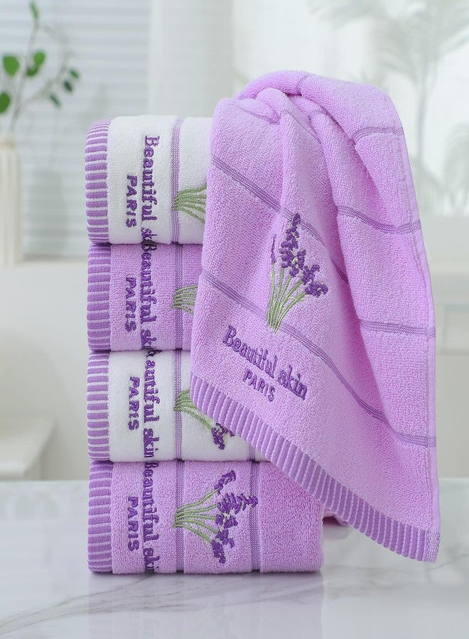 Pidada مجموعة من 4 من مناشف اليد القطنية 100% بلون اللافندر للحمام 13.8"x29.5" (أبيض وبنفسجي) - Image 5