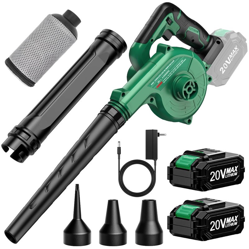 Kimo K I M O Cordless Leaf Blower Vacuum Combo 4 in 1 3 Nozzles 3 Modes for Inflation Deflation Extended Tube Variable Speed 20000RPM 150MPH 2x2000mAh Battery Powered Leaf Blowers for Lawn Care