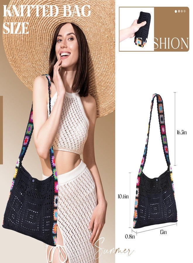 Babelshar Crochet Beach Tote Bag Summer Vacation Hobo Tote Knit Bags for Women Mesh Woven Travel Crochet Purse Aesthetic Bag - Image 2