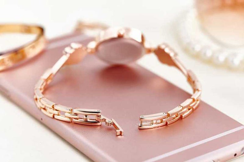 Acnos Stainless Steel Premium For Women White Dial Rose Gold Skyblue Flower Stone Studded Strap Bracelet Watch Gift Analog Watch Pack Of 1 - Image 3
