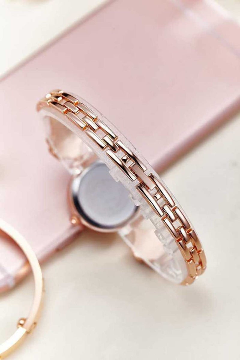 Acnos Stainless Steel Premium For Women White Dial Rose Gold Skyblue Flower Stone Studded Strap Bracelet Watch Gift Analog Watch Pack Of 1 - Image 4