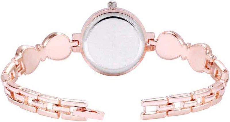 Acnos Stainless Steel Premium For Women White Dial Rose Gold Skyblue Flower Stone Studded Strap Bracelet Watch Gift Analog Watch Pack Of 1 - Image 5