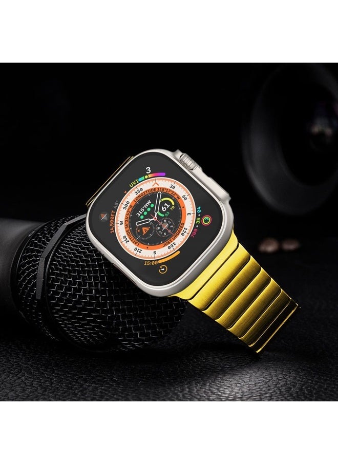 NewWays - Metal Band Compatible with Apple Watch Band Series 8 Series 7 45mm 44mm 42mm Ultra 49mm, iWatch Ultra SE Series8 7 6 5 4 3 2 1 Stainless Steel Link Bands, Gold - Image 1