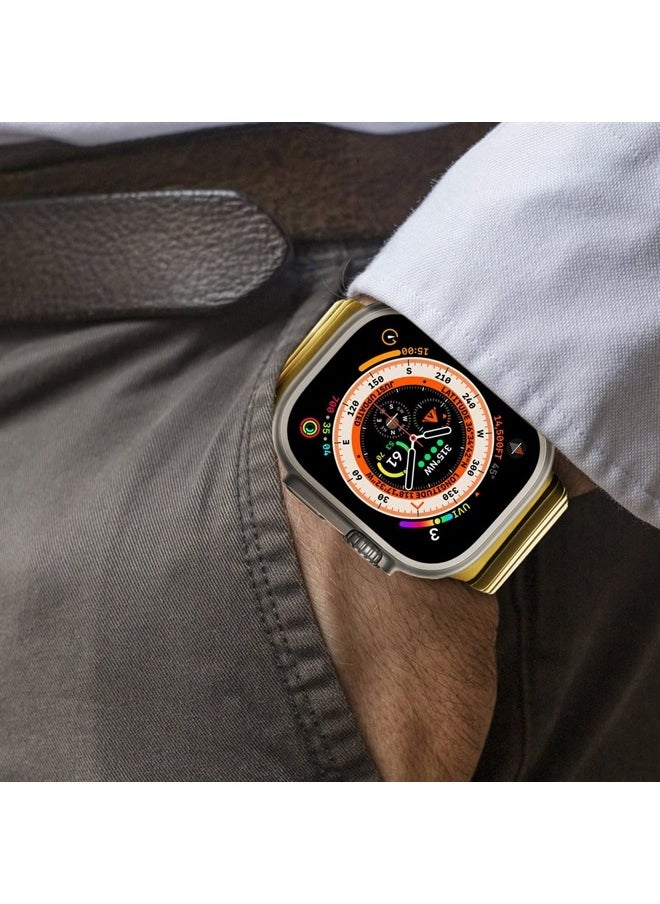 NewWays - Metal Band Compatible with Apple Watch Band Series 8 Series 7 45mm 44mm 42mm Ultra 49mm, iWatch Ultra SE Series8 7 6 5 4 3 2 1 Stainless Steel Link Bands, Gold - Image 1