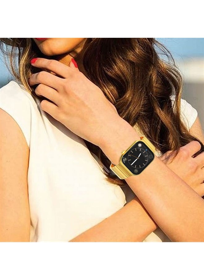 NewWays - Metal Band Compatible with Apple Watch Band Series 8 Series 7 45mm 44mm 42mm Ultra 49mm, iWatch Ultra SE Series8 7 6 5 4 3 2 1 Stainless Steel Link Bands, Gold - Image 1