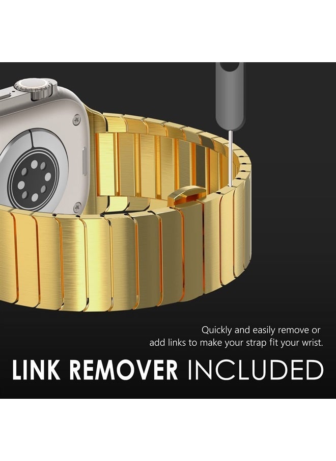 NewWays - Metal Band Compatible with Apple Watch Band Series 8 Series 7 45mm 44mm 42mm Ultra 49mm, iWatch Ultra SE Series8 7 6 5 4 3 2 1 Stainless Steel Link Bands, Gold - Image 1