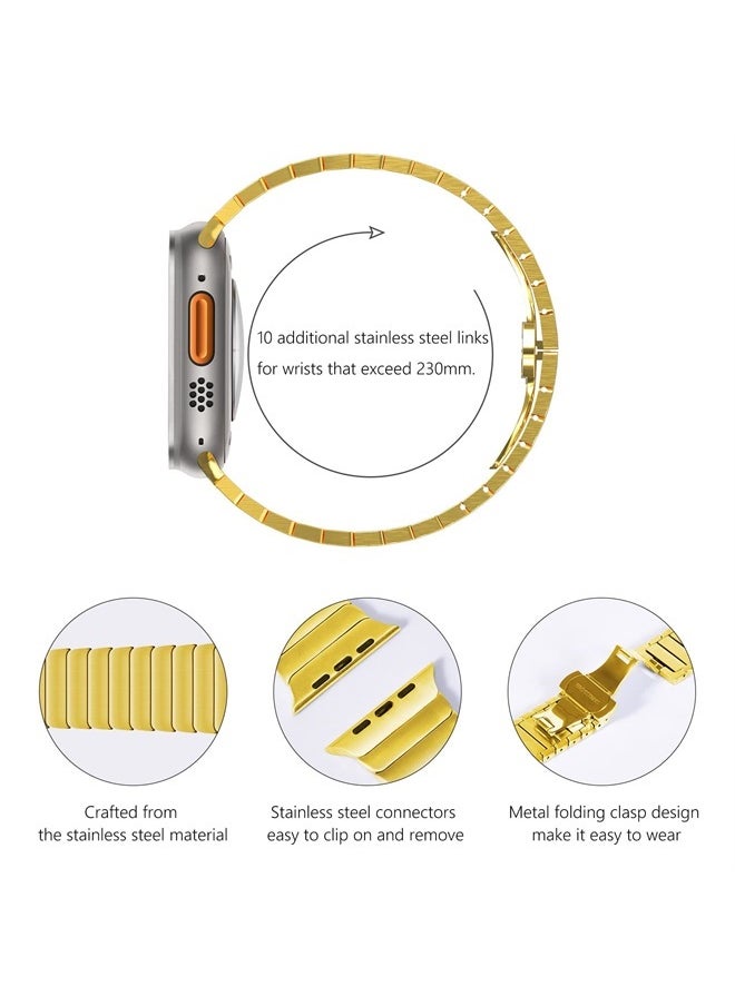 NewWays - Metal Band Compatible with Apple Watch Band Series 8 Series 7 45mm 44mm 42mm Ultra 49mm, iWatch Ultra SE Series8 7 6 5 4 3 2 1 Stainless Steel Link Bands, Gold - Image 1
