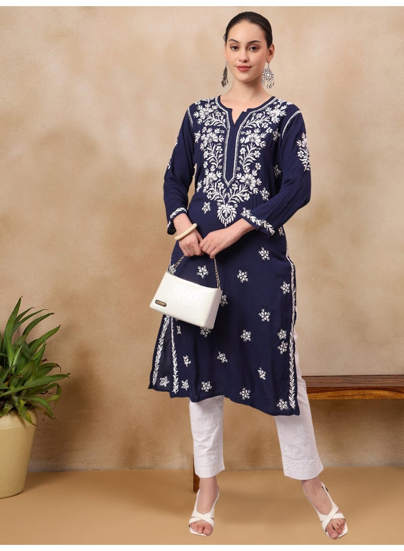Alaya Hand Embroidered Chikankari Modal Kurta-AL4059 - Image 2