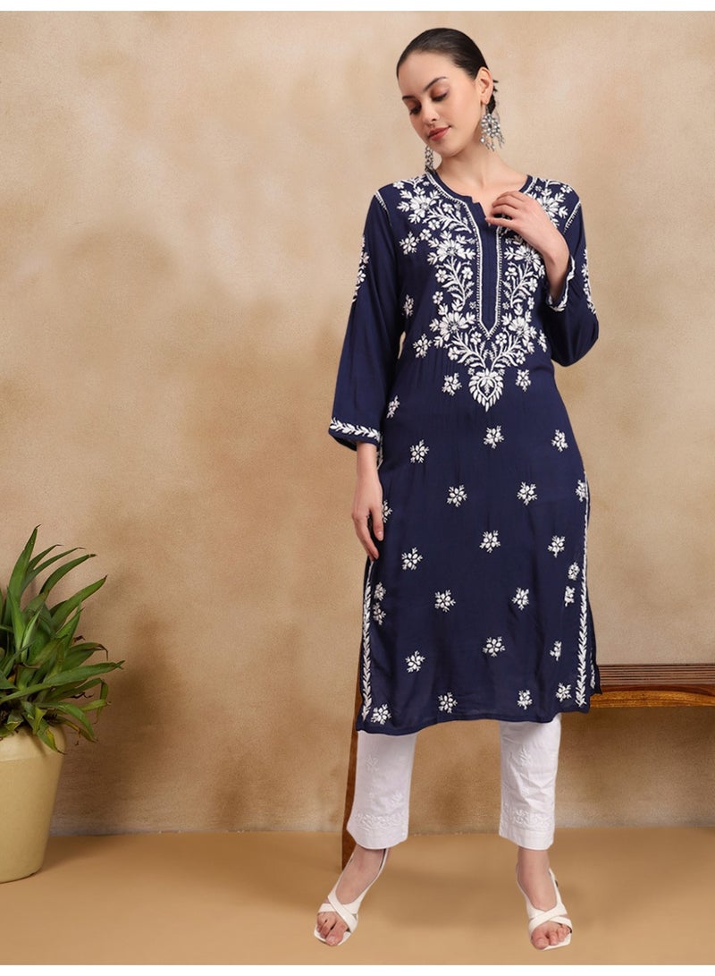Alaya Hand Embroidered Chikankari Modal Kurta-AL4059 - Image 1