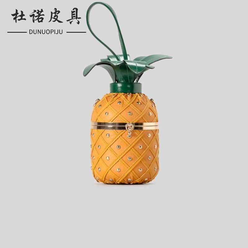 Cute Pineapple-Shaped One-Shoulder Crossbody Bag Rivet Leather Handbag Trendy Creative Unique Round Bucket Women'S Bag - Image 2