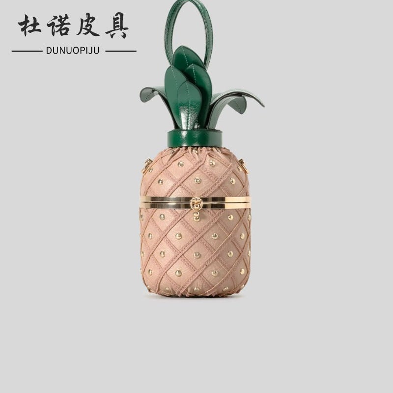 Cute Pineapple-Shaped One-Shoulder Crossbody Bag Rivet Leather Handbag Trendy Creative Unique Round Bucket Women'S Bag - Image 1