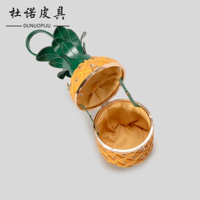 Cute Pineapple-Shaped One-Shoulder Crossbody Bag Rivet Leather Handbag Trendy Creative Unique Round Bucket Women'S Bag - Image 3
