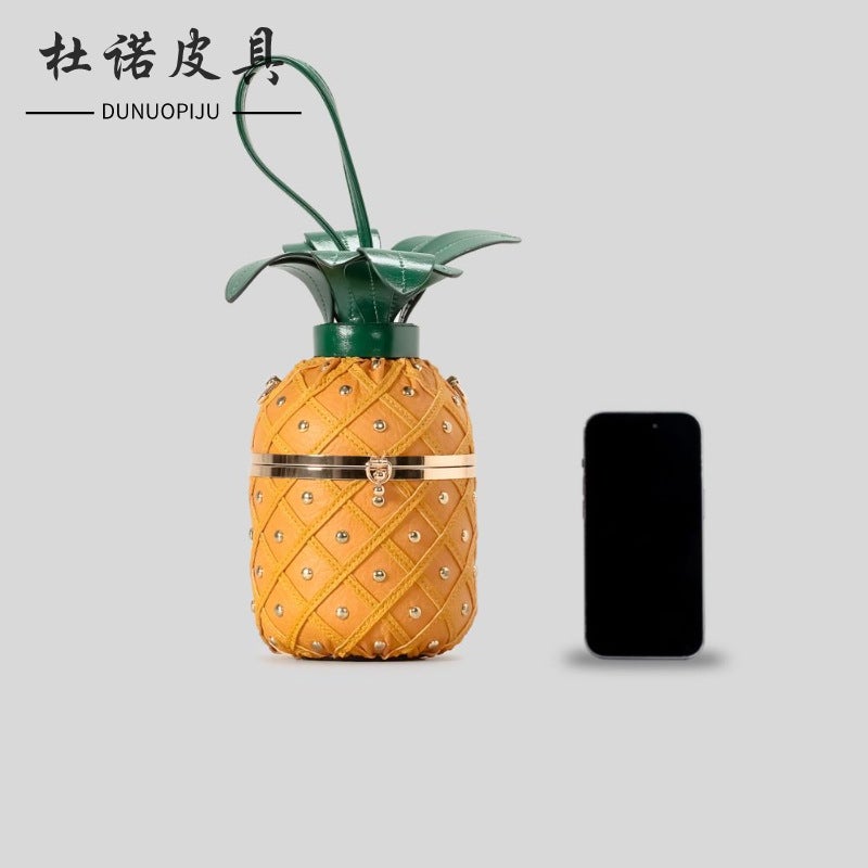 Cute Pineapple-Shaped One-Shoulder Crossbody Bag Rivet Leather Handbag Trendy Creative Unique Round Bucket Women'S Bag - Image 4