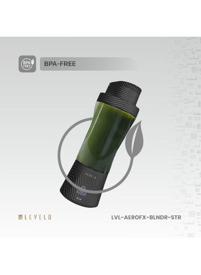 LEVELO Portable Carbon Fiber Blender Aeroflex with 700ml Capacity & 6000 mAh Rechargeable Battery / Leak Proof & Odor Free / Compact & Travel Friendly / BPA Free / Auto Shut Off - Smoky Transparent - Image 5
