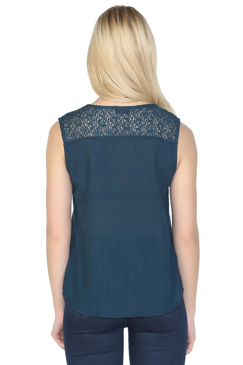 Eliş Şile Bezi Sleeveless Sile Cloth Tern Blouse Petrol Ptrl