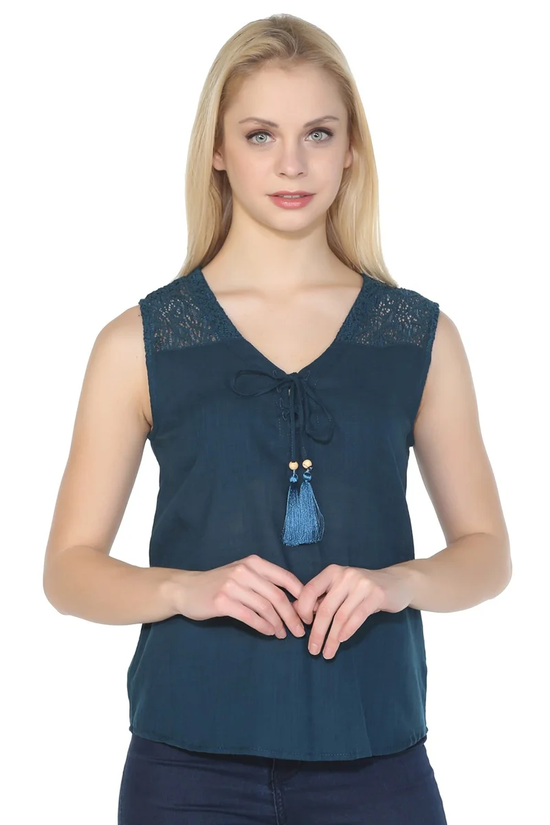 Eliş Şile Bezi Sleeveless Sile Cloth Tern Blouse Petrol Ptrl