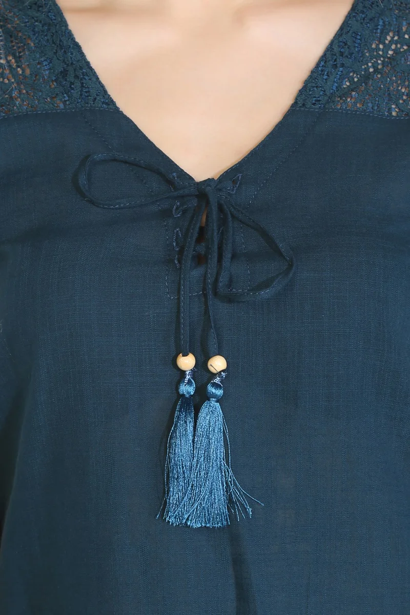 Eliş Şile Bezi Sleeveless Sile Cloth Tern Blouse Petrol Ptrl