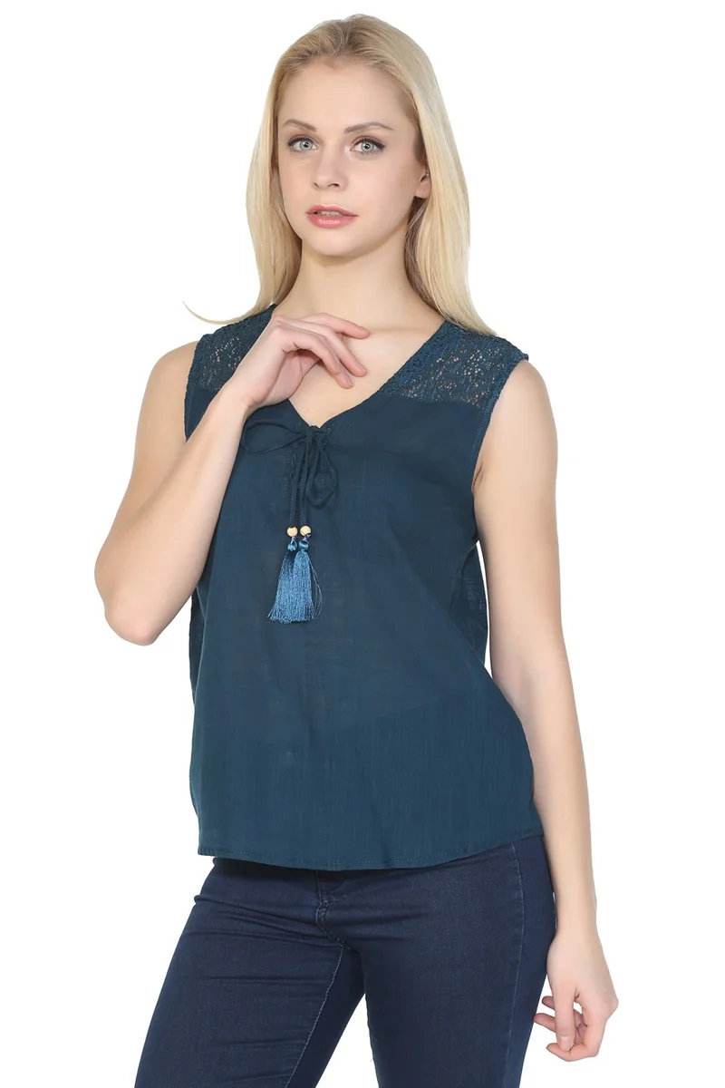 Eliş Şile Bezi Sleeveless Sile Cloth Tern Blouse Petrol Ptrl