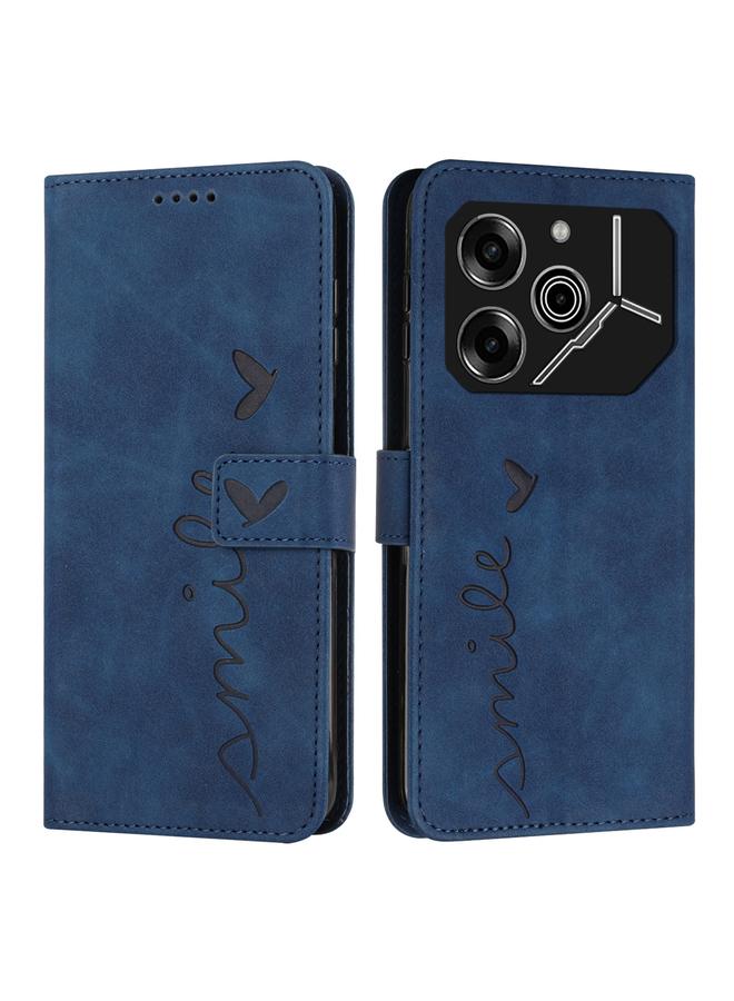 جرين تايجر جراب هاتف جلدي منقوش على شكل قلب لهاتف Tecno Pova 6 Pro مع حبل طويل (أزرق)