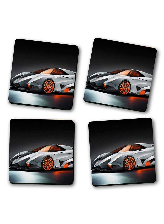 ASHVAH Car Print/Typography Tea/Coffee Mug/Designer Handmade Wooden Coaster Set for Home Kitchen, Office Desk - Set of 4 - Square: 10cm - DNO - 304 - Image 2