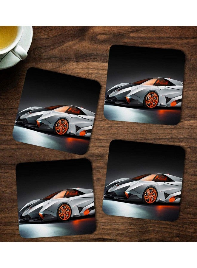 ASHVAH Car Print/Typography Tea/Coffee Mug/Designer Handmade Wooden Coaster Set for Home Kitchen, Office Desk - Set of 4 - Square: 10cm - DNO - 304 - Image 1