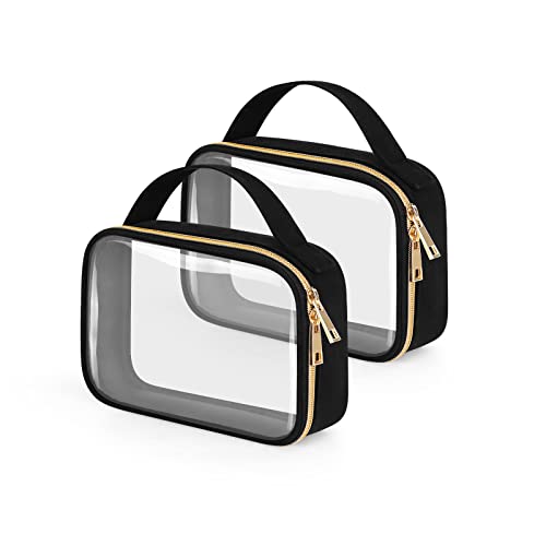 Wedama TSA Approved Toiletry Bag, 2 Pack Clear Makeup Bags with Handles, Quart Size Clear Toiletry Bags, PVC Cosmetic Bags for Women and Men, Carry on Airport Airline Compliant Bag, Black - Image 1