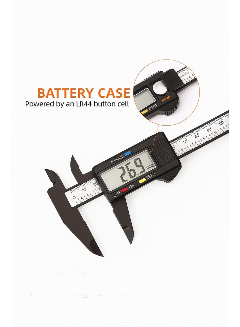 Plastic Electronic Digital Caliper 150mm / 6 Inch – LCD Display, Metric & Inch Measuring Tool, Carbon Fiber Vernier Gauge - Image 3