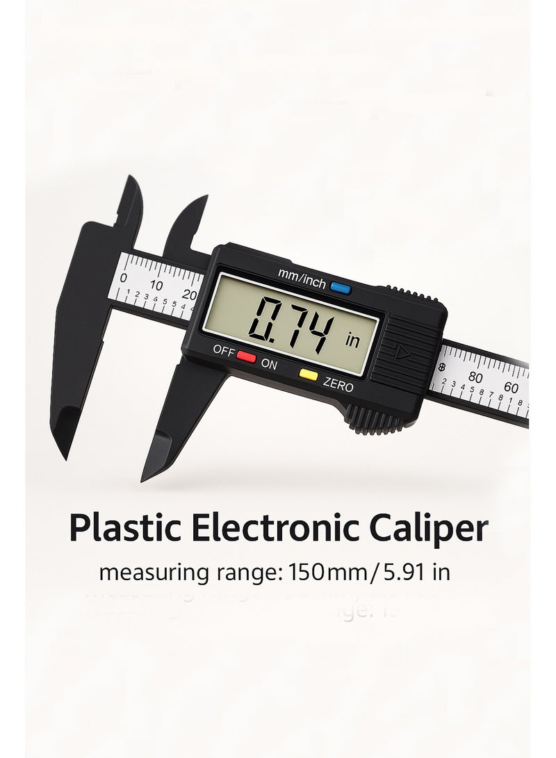 Plastic Electronic Digital Caliper 150mm / 6 Inch – LCD Display, Metric & Inch Measuring Tool, Carbon Fiber Vernier Gauge - Image 5