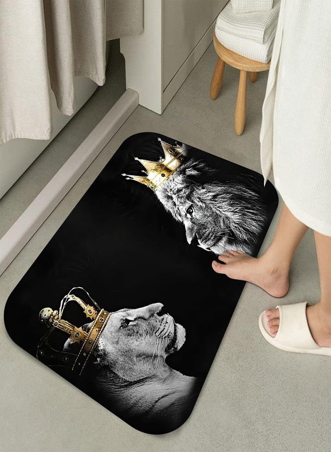 RinRinfam 4Pcs Wild Lion Shower Curtain Set, Crown African Leo Tiger Couple Curtain with Non-Slip Rug,Toilet Lid Cover,U Shape Mat,Waterproof Shower Curtain with 12 Hooks Bathroom Decor Sets,Black - Image 4