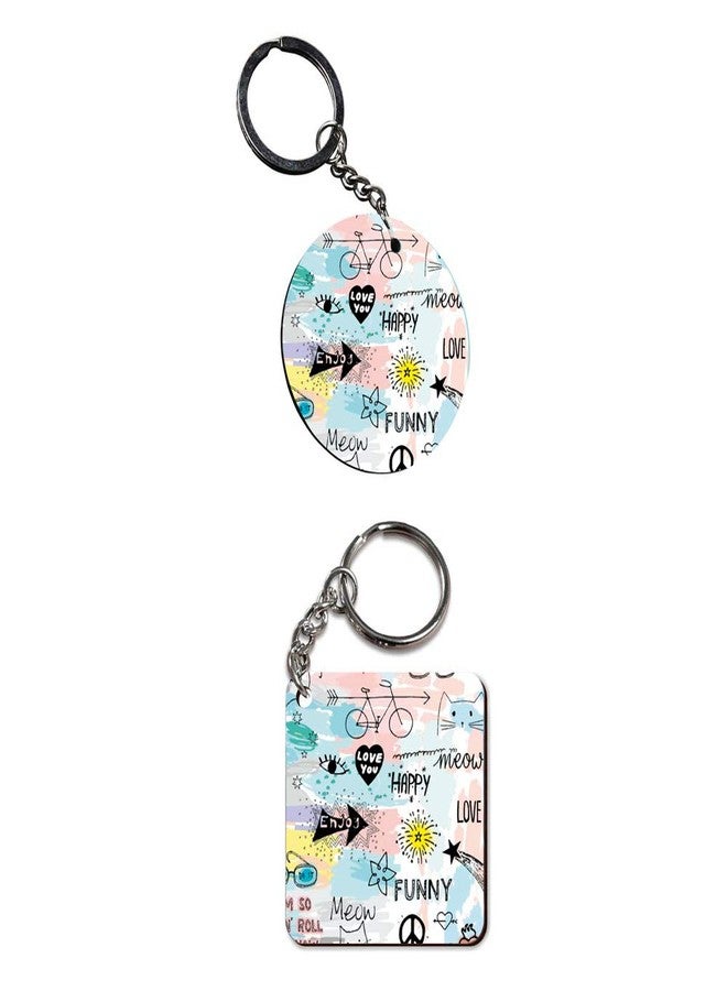 Plan To Gift Set of 2 | Circle & Square Shape Printed Wooden Keychains Love You | Circle & Square Shape keyrings | Circle & Square Shape Keychains| Printed keyrings - Image 2