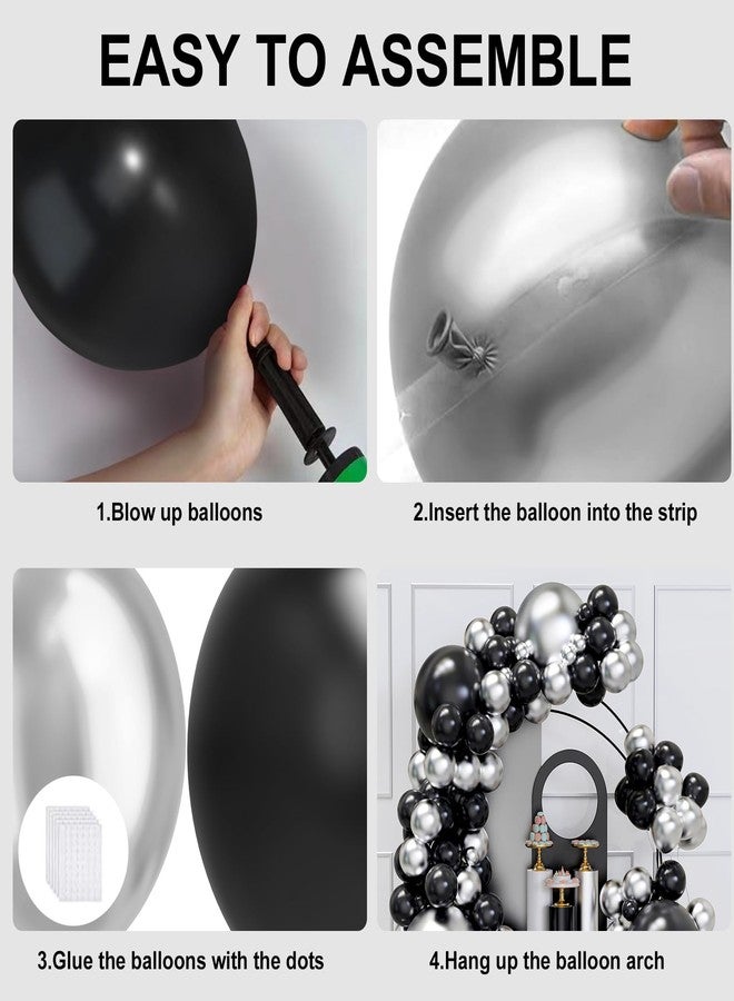YMSZ Black and Silver Balloons Arch Garland Kit, 134pcs Metallic Chrome Silver and Black Balloons with Different Size for Birthday, Graduation, Baby Shower, Disco New Years Party Party Decoration… - Image 4