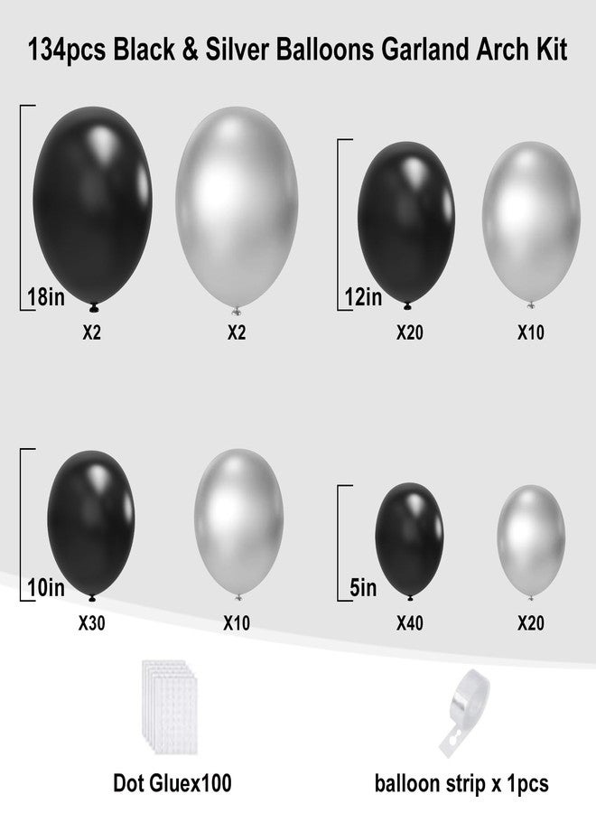 YMSZ Black and Silver Balloons Arch Garland Kit, 134pcs Metallic Chrome Silver and Black Balloons with Different Size for Birthday, Graduation, Baby Shower, Disco New Years Party Party Decoration… - Image 2