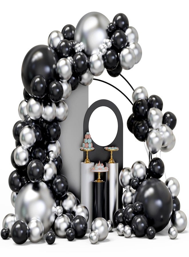 YMSZ Black and Silver Balloons Arch Garland Kit, 134pcs Metallic Chrome Silver and Black Balloons with Different Size for Birthday, Graduation, Baby Shower, Disco New Years Party Party Decoration… - Image 1