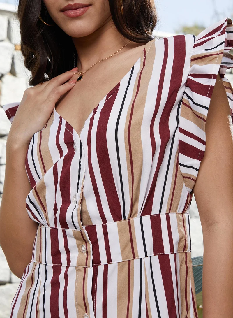 Pinacolada  Women's Chocolate Brown & Sand Beige Multitrack Midi Dress for Women | Best Price UAE