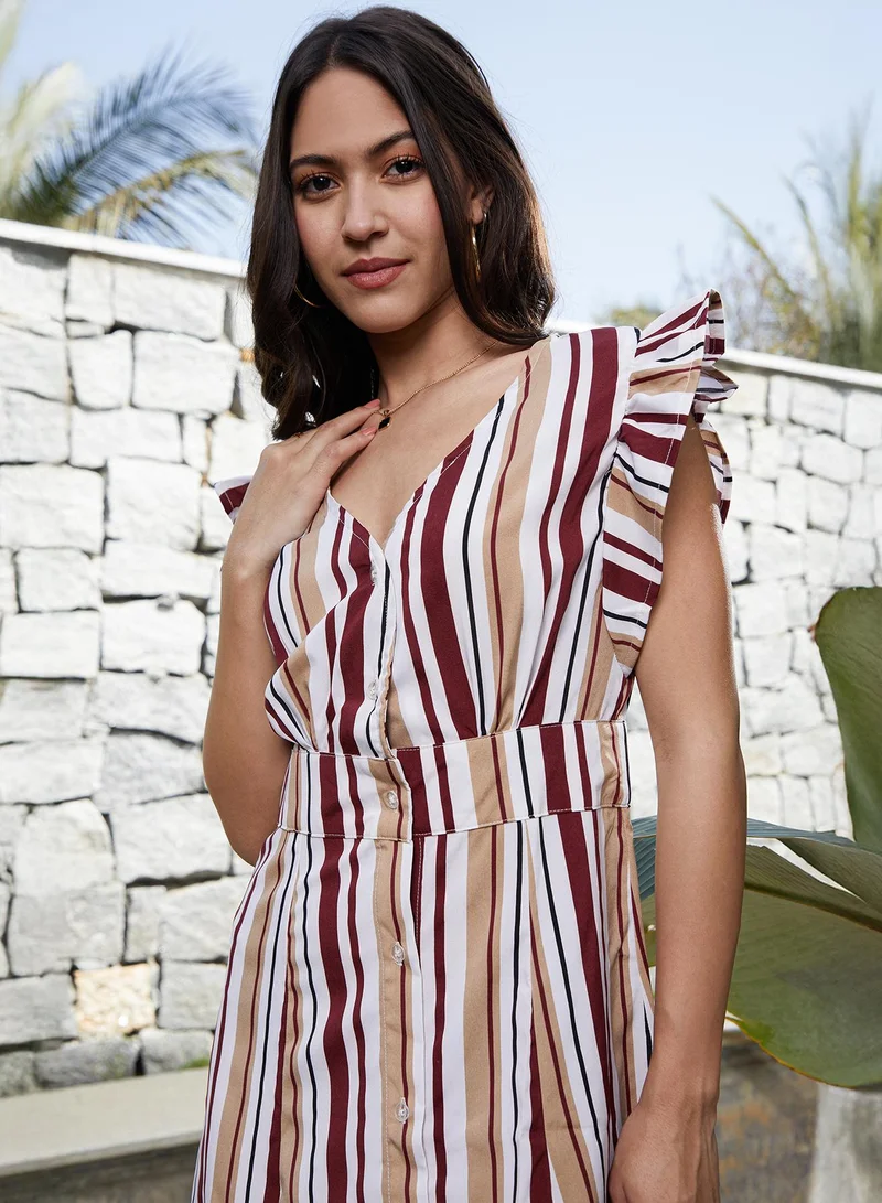 Pinacolada  Women's Chocolate Brown & Sand Beige Multitrack Midi Dress for Women | Best Price UAE