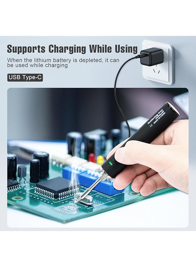 إيروريكس طقم مكواة لحام لاسلكية محمولة قابلة لإعادة الشحن بمنفذ USB ومكواة لحام لاسلكية قابلة للتعديل بثلاث درجات حرارة لمشاريع اللحام الصغيرة وإصلاح الإلكترونيات الداخلية والخارجية - Image 5