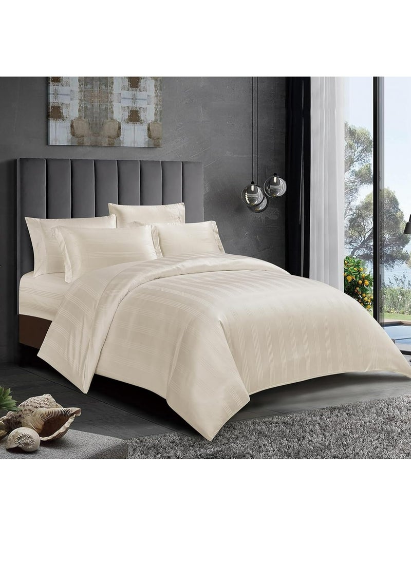 Donetella - Hotel Style Bedding Comforter Set 7-Pcs Double Size, All Season Stylish Italian Varigated Stripe Design Set, Made With Brushed Microfiber & Soft Down Alternative Filling,French Oak - Image 1