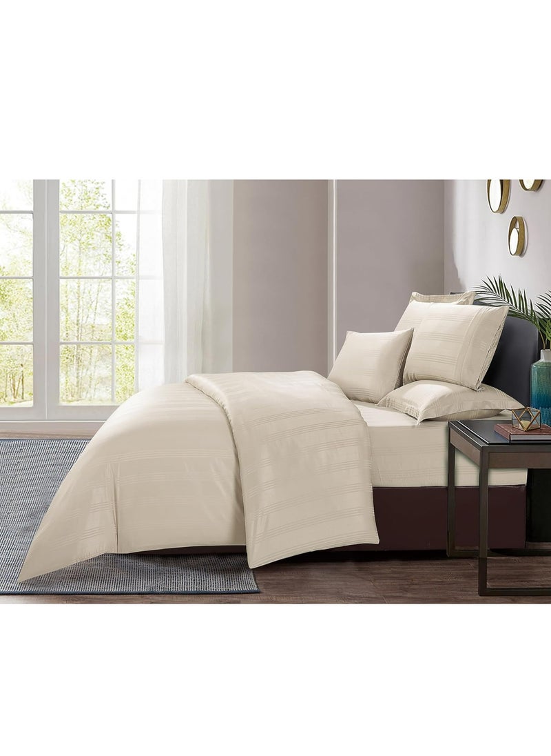 Donetella - Hotel Style Bedding Comforter Set 7-Pcs Double Size, All Season Stylish Italian Varigated Stripe Design Set, Made With Brushed Microfiber & Soft Down Alternative Filling,French Oak - Image 1
