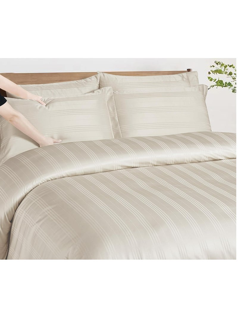 Donetella - Hotel Style Bedding Comforter Set 7-Pcs Double Size, All Season Stylish Italian Varigated Stripe Design Set, Made With Brushed Microfiber & Soft Down Alternative Filling,French Oak - Image 1