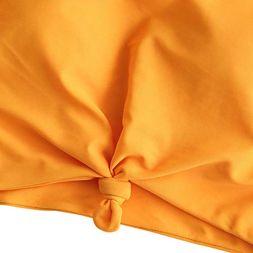 ZAFUL Women's Front Knot Bikini Tops Crop Tankini Top Scoop Neck Padded Bathing Suit Tops Bee Yellow-Top Only S - Image 4