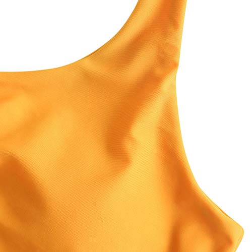 ZAFUL Women's Front Knot Bikini Tops Crop Tankini Top Scoop Neck Padded Bathing Suit Tops Bee Yellow-Top Only S - Image 5