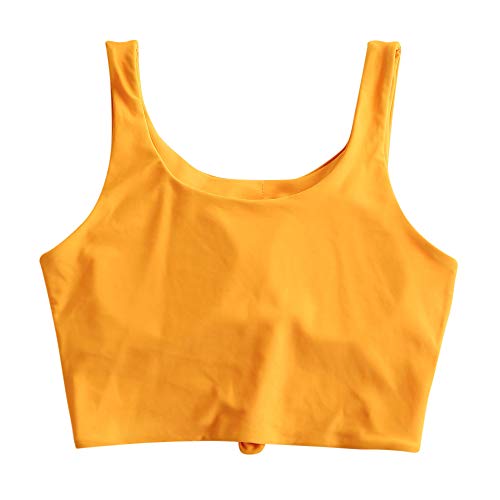 ZAFUL Women's Front Knot Bikini Tops Crop Tankini Top Scoop Neck Padded Bathing Suit Tops Bee Yellow-Top Only S - Image 3