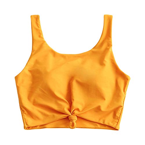 ZAFUL Women's Front Knot Bikini Tops Crop Tankini Top Scoop Neck Padded Bathing Suit Tops Bee Yellow-Top Only S - Image 2