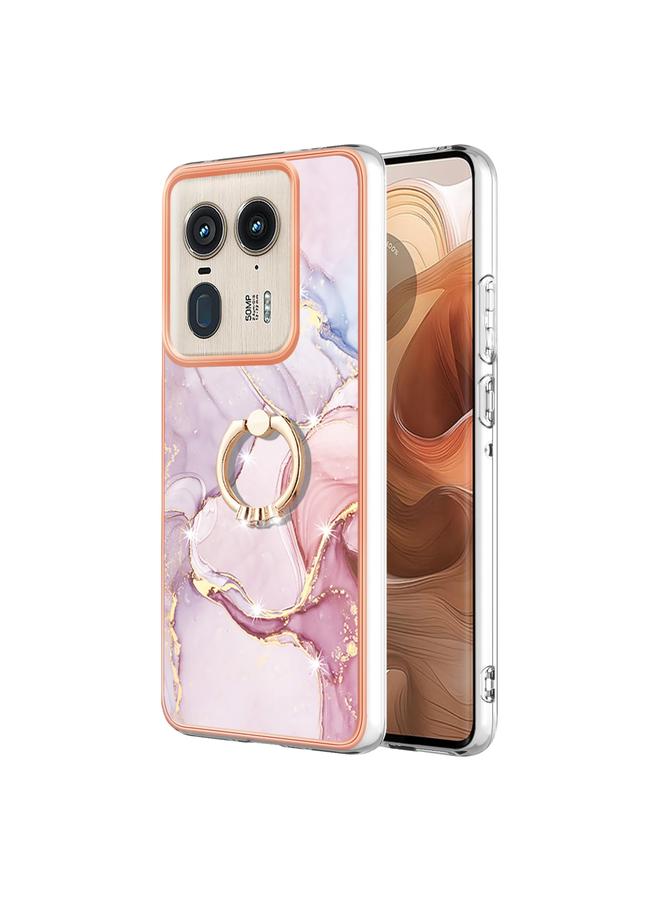 اس-توب جراب لهاتف Motorola Edge 50 Ultra مصنوع من مادة TPU مطلية بالكهرباء من الرخام مع حامل حلقي - Image 1