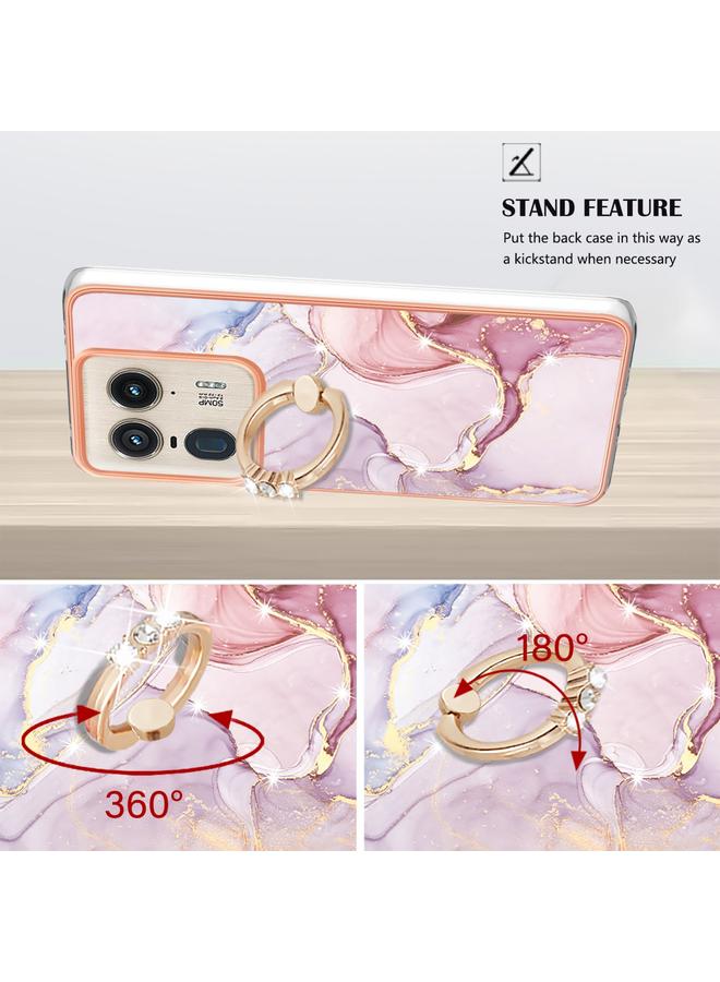 اس-توب جراب لهاتف Motorola Edge 50 Ultra مصنوع من مادة TPU مطلية بالكهرباء من الرخام مع حامل حلقي - Image 3