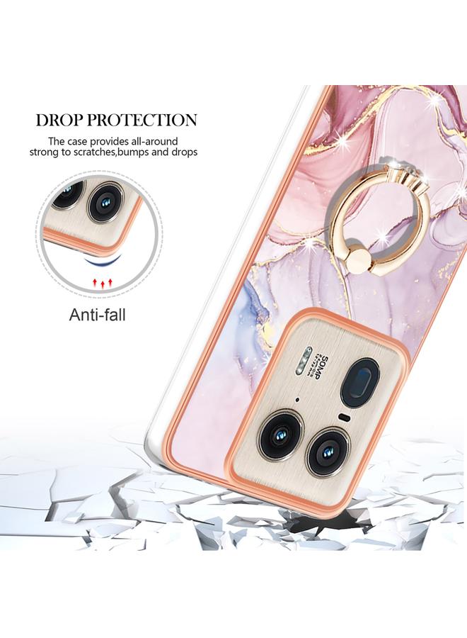 اس-توب جراب لهاتف Motorola Edge 50 Ultra مصنوع من مادة TPU مطلية بالكهرباء من الرخام مع حامل حلقي - Image 4